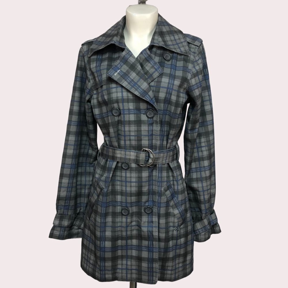 Nwot Hurley Grey & Blue Plaid Checkered Trench Coat Size Large